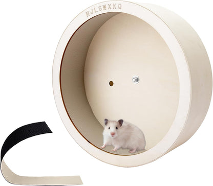 12inch Wall-Mount Silent Hamster Wheel, Wooden Small Animal Exercise Wheel with Removable & Washable Track for Gerbil, Mouse, Syrian Hamster（12in）