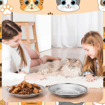 LemonRoad 8 Pcs Stainless Steel Cat Food Bowl Dishes 6.3 Inches Shallow and Wide Friendly Water Dishes Bowls for Indoor Cats Kitten and Small Pets Reducing Fatigue