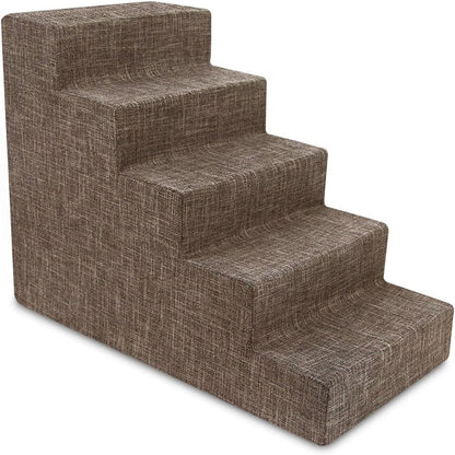 Best Pet Supplies Dog Stairs for Small Dogs & Cats, Foam Pet Steps Portable Ramp for Couch Sofa and High Bed Non-Slip Balanced Indoor Step Support, Paw Safe No Assembly - Brown Linen, 5-Step