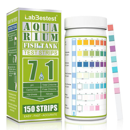 Aquarium Test Strips - Aquarium Water Test Kit - 150 Fish Tank Testing Strips for Freshwater - Pond Water Tester Kits - Rapid Accurate Easy to Test pH, Carbonate, Hardness, and More (7-Way)