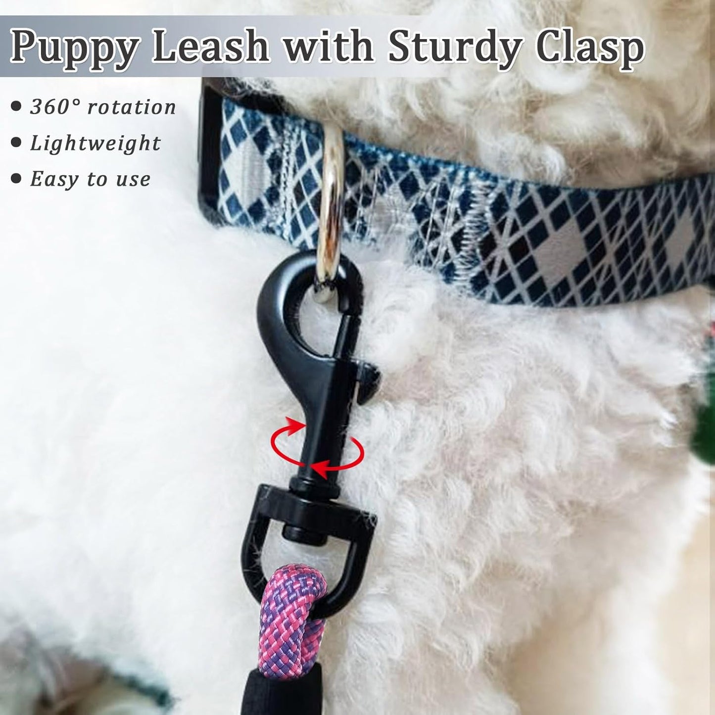 WYuZe 5ft Puppy Leash for Small Dogs, 1/4" Thin Rope Dog Leash with Easy to Use Hook, Lightweight Leashes for Chihuahua/Yorkie/Toy Breed, 10 Colors, Pink Purple