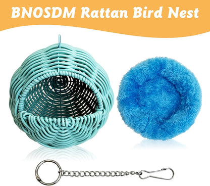 BNOSDM Wooden Long Bird Ladders and Blue Rattan Hang Bird Nest for Parrot