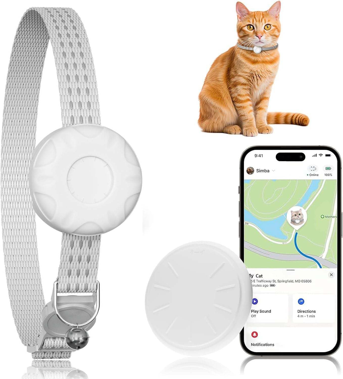 GPS Tracker for Cats, Cat GPS Tracker Compatible with Apple Find My App (Only iOS), No Monthly Fee Cat Tracker, Waterproof