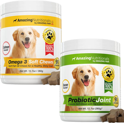 Dog Skin and Coat with Probiotics for Dogs Joint Digestive Bundle - Omega 3 for Dogs Itchy Skin Relief for Dry Skin, Hot Spots and Shedding, Eliminates Joint Pain, Gas and Diarrhea Elimination