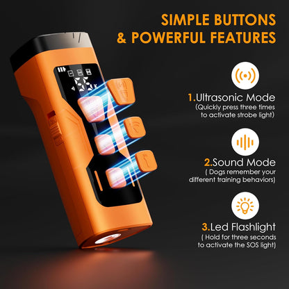 Dog Bark Deterrent Devices, 3X Ultrasonic 65FT Anti Barking Device, 4 Gear Frequencies Safer Alternatives to Dog Training Bark Collars, Portable Design with Display for All Dogs (Blue)