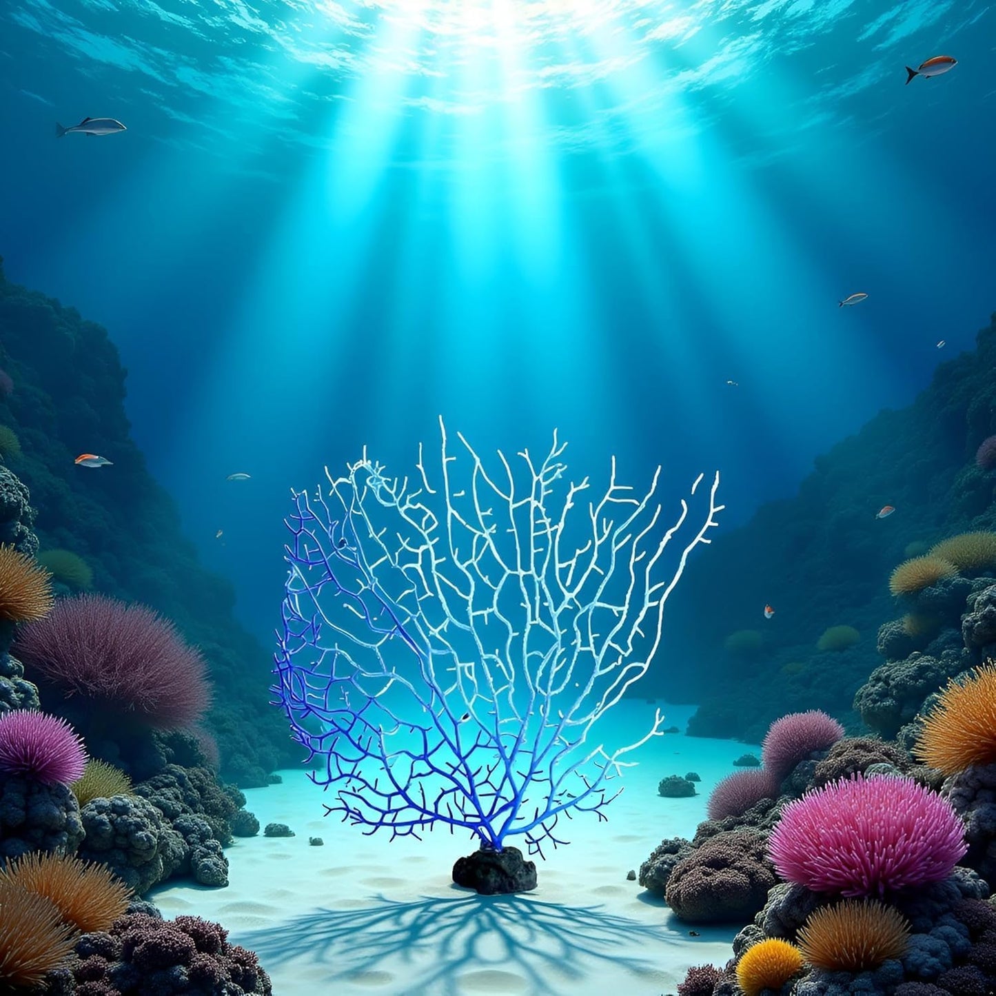 Blue Artificial Coral Branch Aquarium Decoration, Faux Ornament Fish Tanks Landscape Sea Fan Decorations Artificial Coral Branch Aquarium Décor