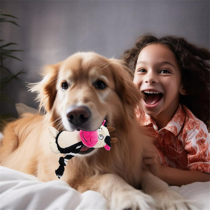 Plush Dog Chew Toys,Squeaky Dog Toys for Aggressive Chewers, Stuffed Animals Dog Toys for Small Medium Large Dogs to Keep Them Busy Puppy Teething Toys（Cow）