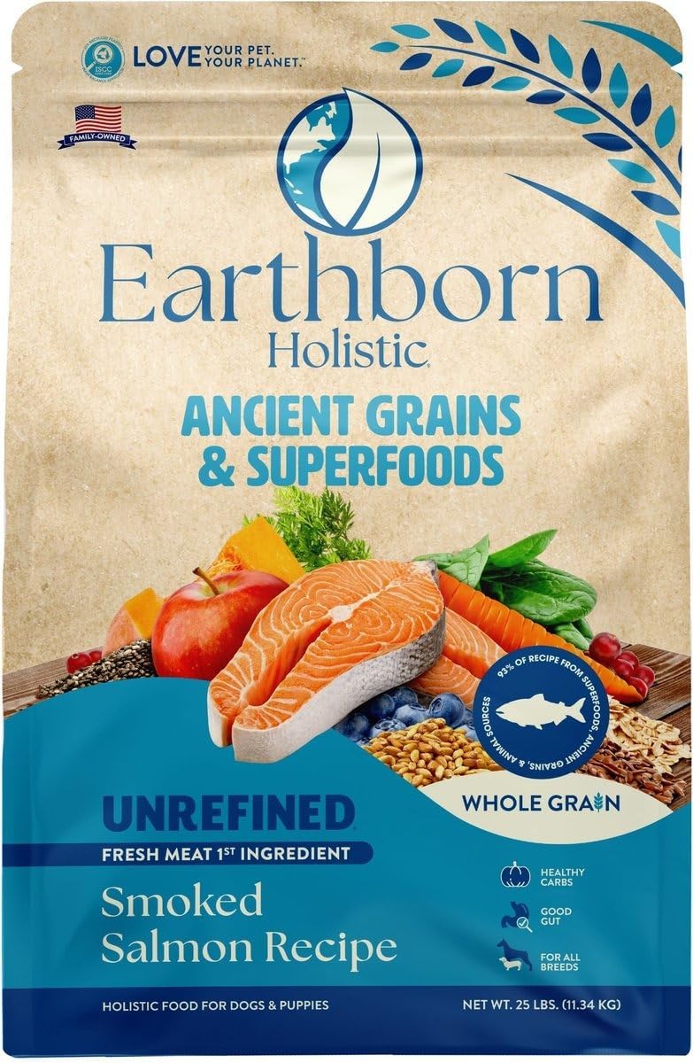 Earthborn Holistic Unrefined Smoked Salmon Recipe with Ancient Grains & Superfoods Dry Food for Dogs and Puppies (4 lb. Bag)