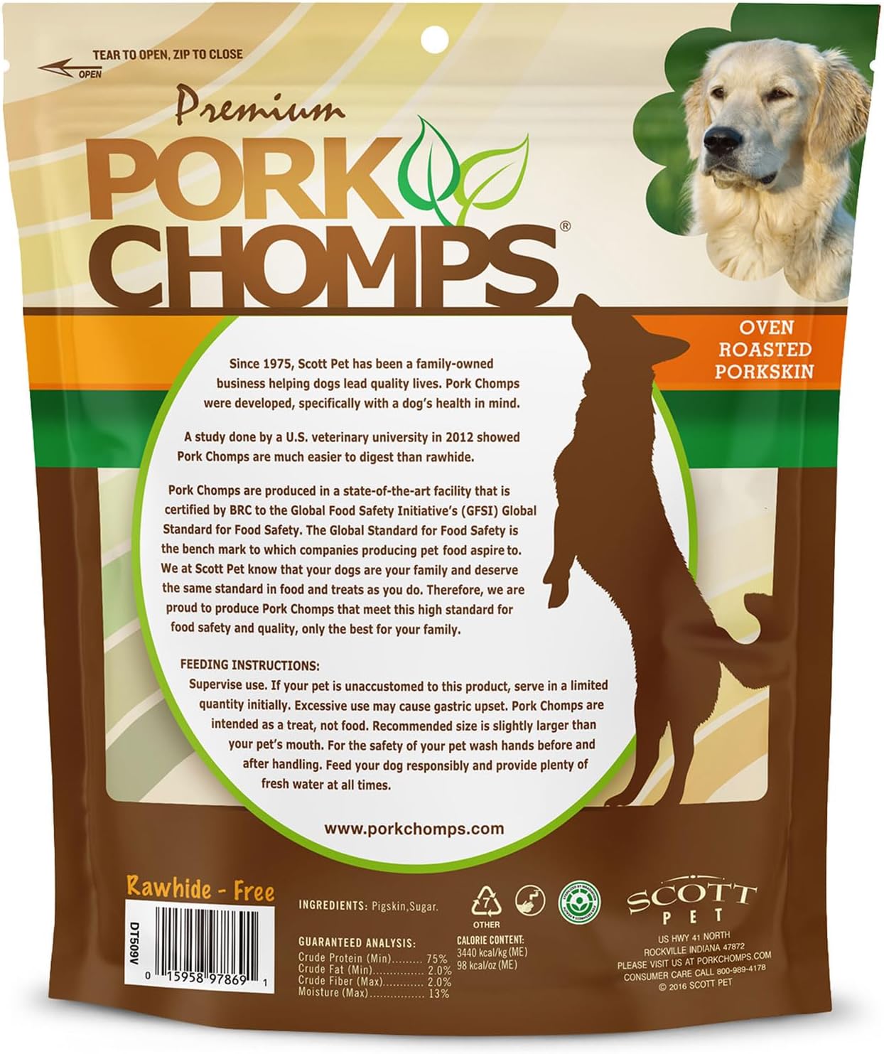 Pork Chomps Roasted Pork Skin Dog Chews, Ear Shapes, 10 Count