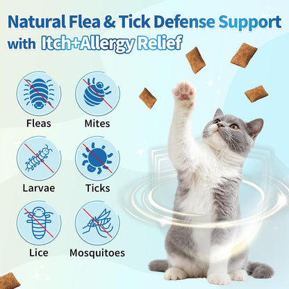 Natural Cat Flea Treatment Chewables – 500 Crunchy & Creamy Tasty Chews, Flea and Tick Prevention for Cats with Skin & Coat Support, Oral Flea & Tick Supplement & Allergy Relief for Cats, Chicken