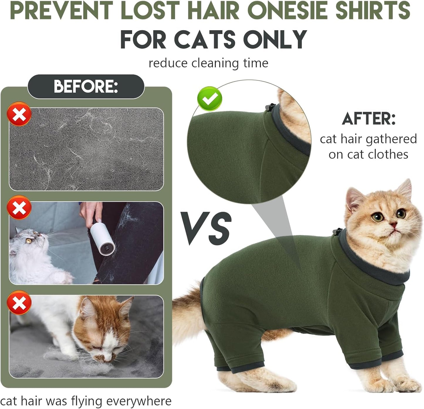 Sticky Cat Clothes Stretchy, Sphynx Hairless Sweater & Pajamas for Cats only, Soft Cat Onesie for Cats After Surgery Female Male & Hair Loss Prevention, Green XS