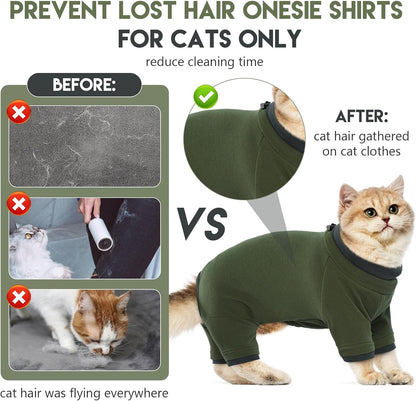 Sticky Cat Clothes Stretchy, Sphynx Hairless Sweater & Pajamas for Cats only, Soft Cat Onesie for Cats After Surgery Female Male & Hair Loss Prevention, Green XS
