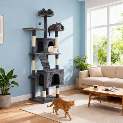 72" Cat Tree for Large Cats, Tall Cat Tower with 6 Scratching Posts, Large Top Perch, Balls & Sturdy Heavy Duty House for Adult Big Indoor Cats