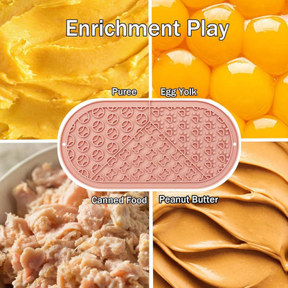 Oval Pet Licking Mat with Suction Cups for Dogs and Cats, Food-Grade Silicone Slow Feeding Puzzle Toy, Non-Slip Dog Treat Mat for Anxiety & Boredom Relief (Pink+Gray)
