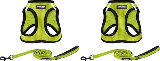 Voyager Step-in Air All Weather Mesh Harness & Reflective Dog 5 ft Leash Combo, Neoprene Handle, for Small, Medium, Large Breed Puppies by Best Pet Supplies - Leash Harness (Lime/Black Trim), M