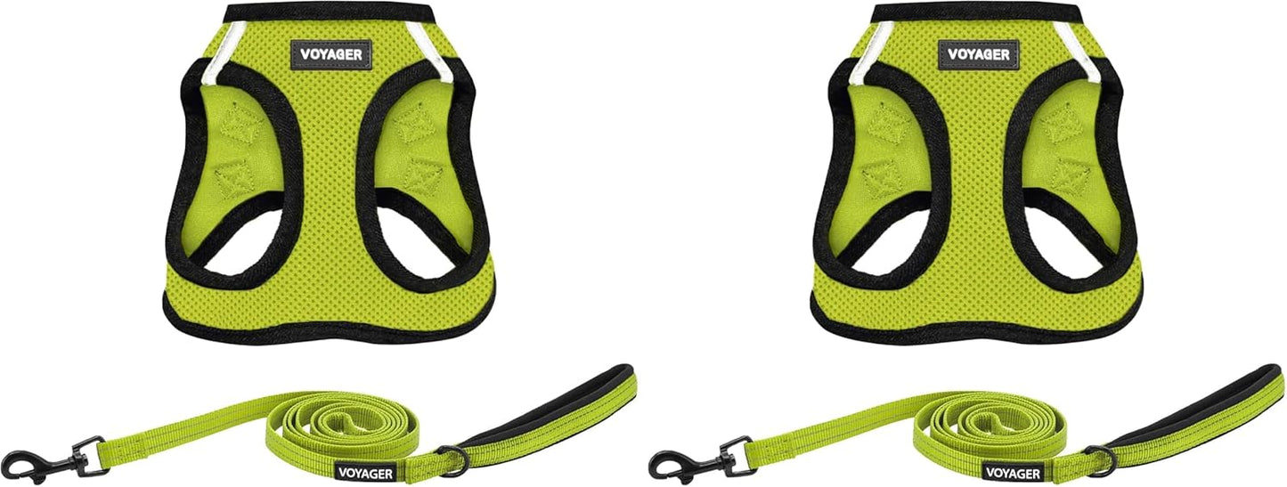 Voyager Step-in Air All Weather Mesh Harness & Reflective Dog 5 ft Leash Combo, Neoprene Handle, for Small, Medium, Large Breed Puppies by Best Pet Supplies - Leash Harness (Lime/Black Trim), M