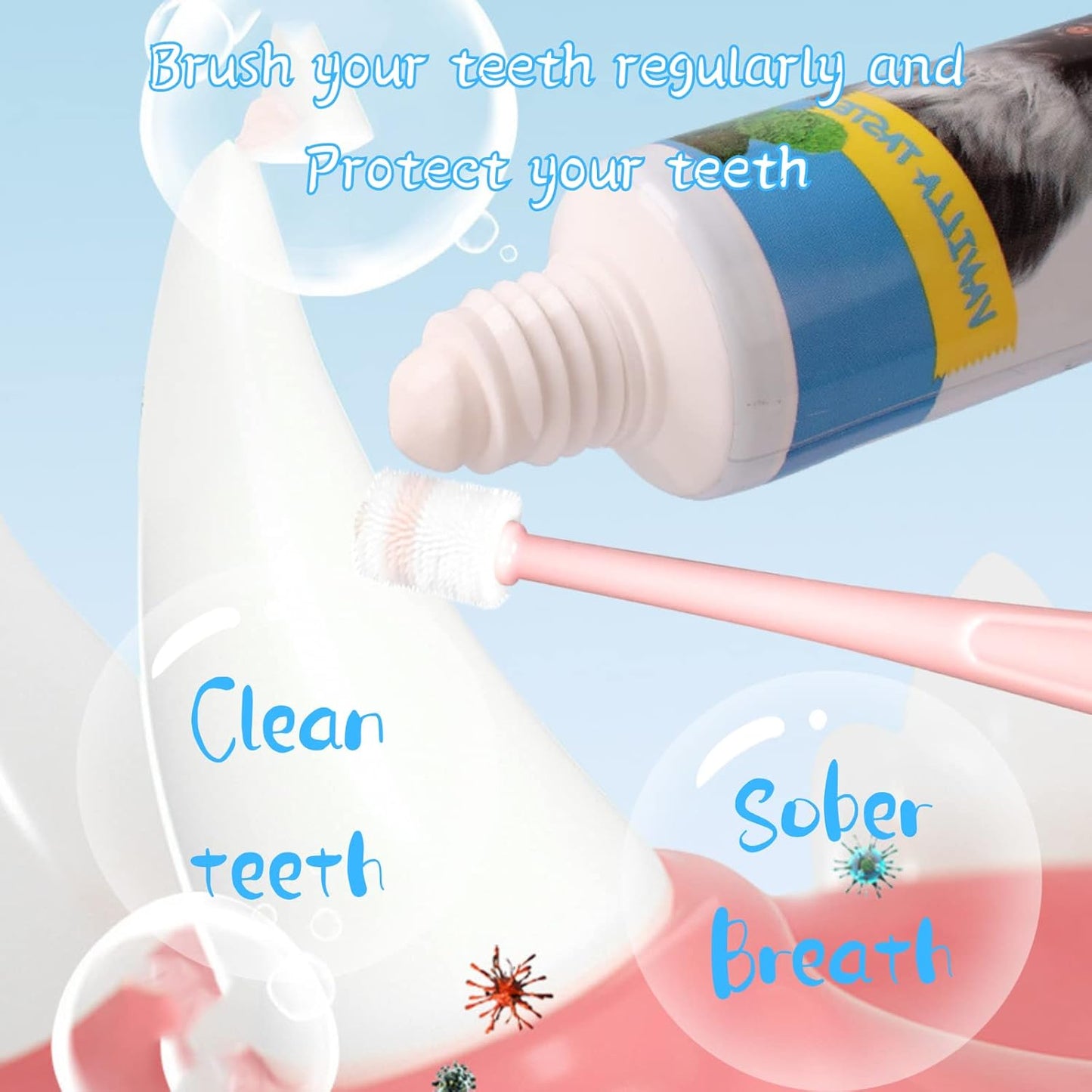 Pet Cat Dog Toothbrush and Toothpaste Brushing Kit,Vanilla Flavor Toothpaste & 2 pcs 360 Toothbrush Teeth Cleaning & Fresh Breath Dental Care Best for Bad Breath by Removing Plaque