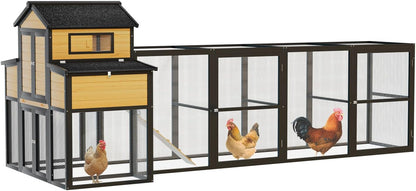 150" Black Large Wooden Chicken Coop Outdoor Hen House with Run and Nesting Boxes Wood Black Extra Large Space Outdoor Ready
