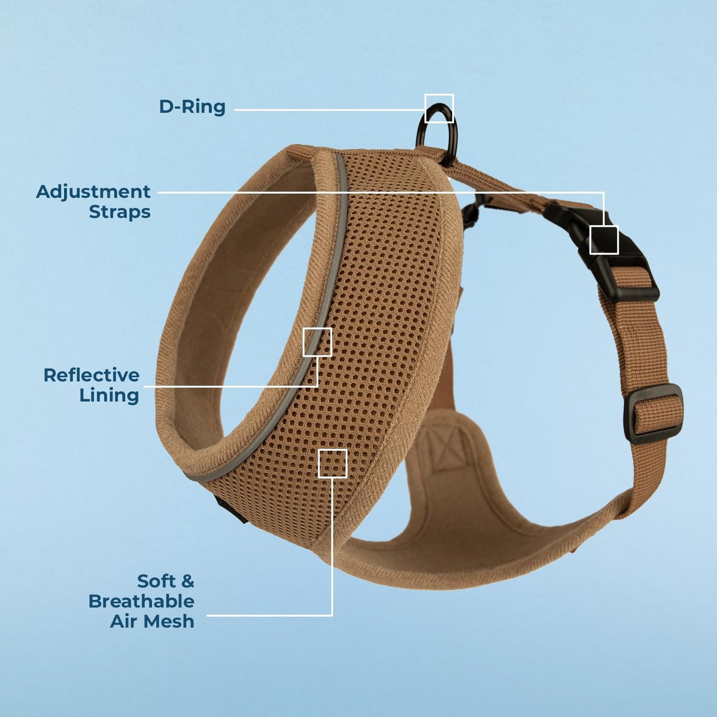 Best Pet Supplies Voyager Aerolite Adjustable No Pull Dog Harness with Reflective Stripes for Walking, Jogging, Heavy-Duty - Beige, Small