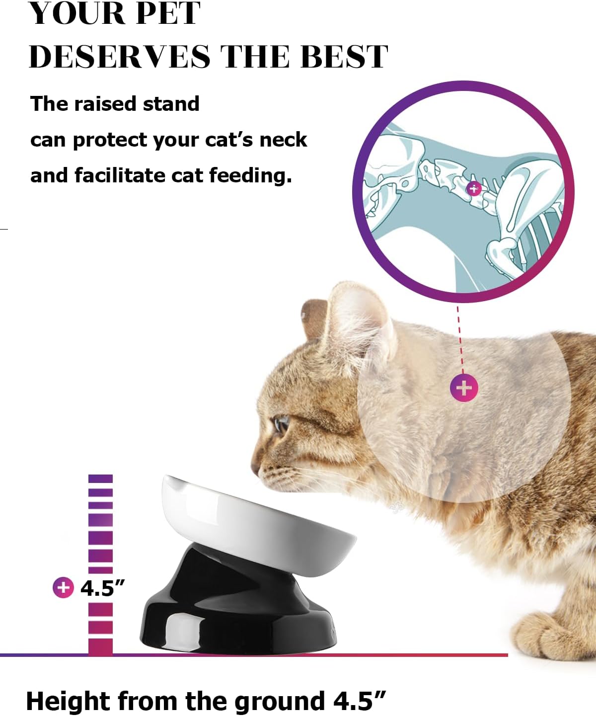Y YHY Ceramic Cat Slow Feeder, Elevated Dog Food Bowl Tilted Design, Slow Feeder Bowl no Black Chin, Cat Shape for Dry and Wet Food
