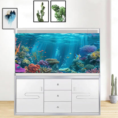 iTapnoom Ocean Floor Aquarium Background, Underwater Tropical Fish Coral Reef Aquatic Nature Plant Fish Tank Backdrop Decor, Polyester Fabric with 6 EVA Double-Sided Tapes 36x18 inches/90x45cm