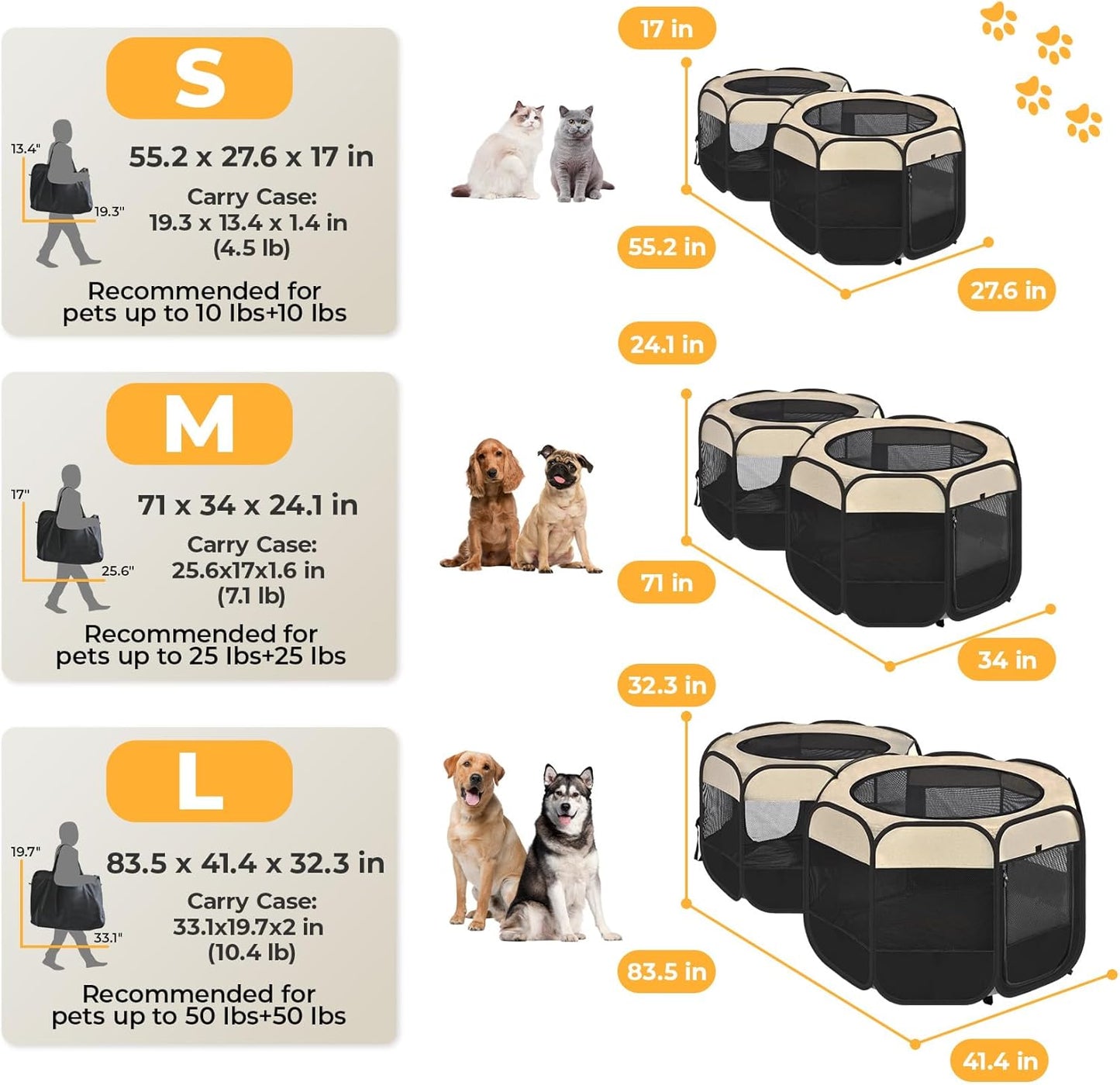 2-in-1 Pop Up Cat Playpen, Detachable into 2 Separate Pens, Assembly-Free Portable Puppy House Collapsible Dog Crates Pet Pen Tent Kennel Kitten Enclosure Cage Indoor Outdoor Foldable(M)