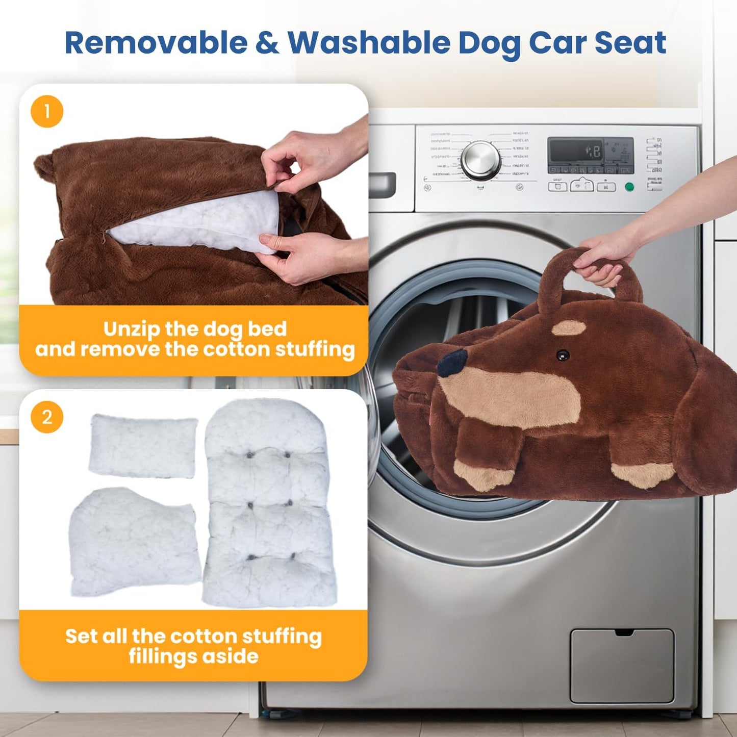 BurgeonNest Small Dog Car Seat, Cute Medium Dog Bed for Car Under 30 lbs, Washable Removable Cat Puppy Travel Booster Carseats with Clip-On Safety Leash, Fluffy Warm Pet Carrier Bag Home Bed, Brown