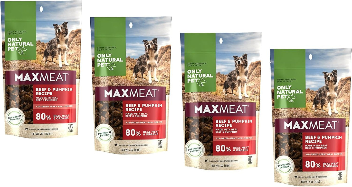 Only Natural Pet MaxMeat Holistic Air Dried Dry Dog Food Meal Topper - All Natural, High Protein, Grain Free and Limited Ingredient - Made with Real Meat - Beef with Pumpkin & Parsley 4 oz