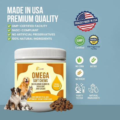 10-in-1 Multivitamin for Dogs – Glucosamine, Chondroitin, Probiotics & Omega 3 Fish Oil – Dog Supplement for Joints, Skin, Coat, Heart & Immune Support – Peanut Butter Flavor – 120 Soft Chews