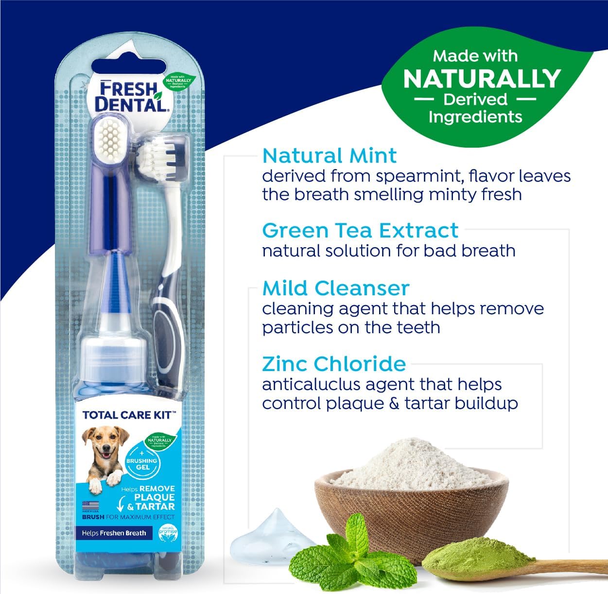 Naturel Promise Fresh Dental Toothbrush and Toothpaste Kit for Dogs, Teeth Cleaning Kit for Plaque & Tartar Removal, Contains Finger Toothbrush, Breath Freshener, Dog Dental Care