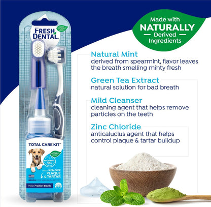Naturel Promise Fresh Dental Toothbrush and Toothpaste Kit for Dogs, Teeth Cleaning Kit for Plaque & Tartar Removal, Contains Finger Toothbrush, Breath Freshener, Dog Dental Care