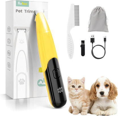 Dog Paw Trimmer with LED Light, 35dB Low Noise Paw Trimmers for Dog's Feet, 2 Speed Safety Electric Dog Clippers for Grooming, Rechargeable Cat Shaver for Paws, Ears, Face, Rump