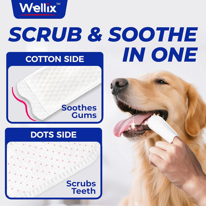 Wellix 100 Count Dog Teeth Cleaning Wipes for Dogs & Cats - Natural Formula Dental Care Finger Wipes Reduces Dog Plaque, Tartar & Bad Breath - No-Rinse Disposable Dog Dental Wipes