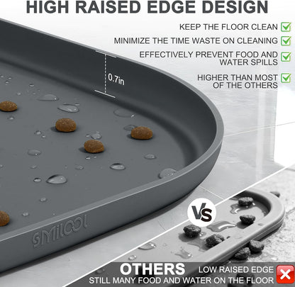 Small Silicone Pet Food Mat with Raised Edge for Food and Water Bowl, Square Dog Feeding Mats, Cat Food Trays for Floor Waterproof, Rubber Tray for Dogs and Cats, 12 x 12 x 0.7 Dark Grey