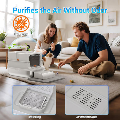 Stainless Steel Cat Litter Box, Enclosed Top Entry with 180° Flip Lid, XL Large Anti-Leak Litter Pan for Big Cats, Odor-Proof & Easy Clean, Includes Scoop (Grey)