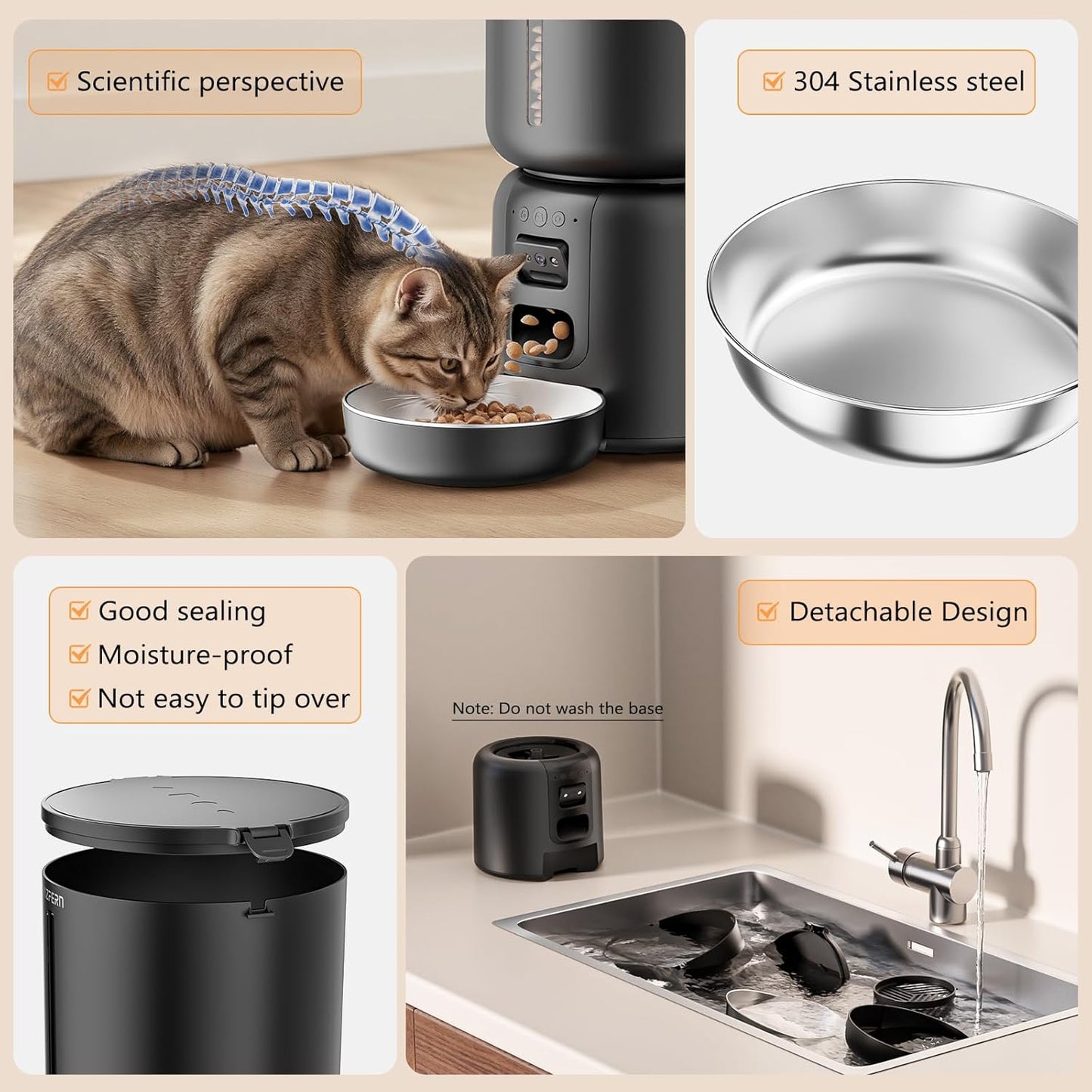 Automatic Cat Feeder with Camera, 4L Automatic Pet Feeder, Dual Power Supply, Programmable Cat Food Dispenser with 2MP Night Vision & Two-Way Audio for Cats and Small Dogs, Black