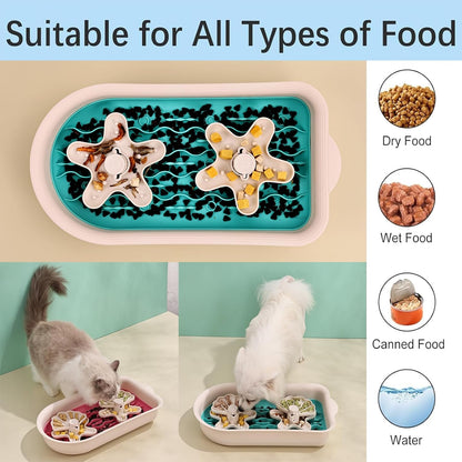 Puzzle Feeder Slow Feeder Dog Bowls for Large Dogs with Non-Slip Base - Adjustable Speed Design, Removable Puzzle Inserts & Dishwasher Safe (Blue)