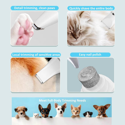 Dog Clippers for Grooming, 4 in 1 Dogs Paw Trimmer Pet Grooming Kit, Low Noise Dog Shavers with Nail Grinder Quiet, Rechargeable Cordless Electric Pets Clippers, 2-Speed Pet Hair Trimmer for Dogs Cat