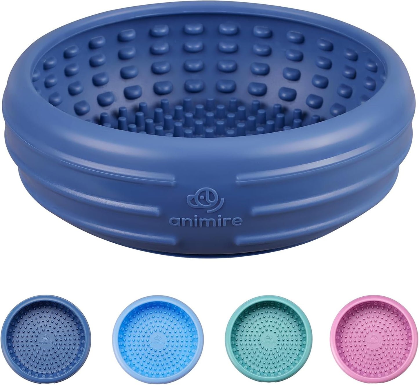Dog Lick Bowl, Animire Freeze Lick Mat for Dogs, Non-Slip Slow Feeder Licking Bowl Enrichment Treat for Distraction Anxiety Relief, Food Grade Silicone, Dishwasher Safe(Dark Blue,XL)