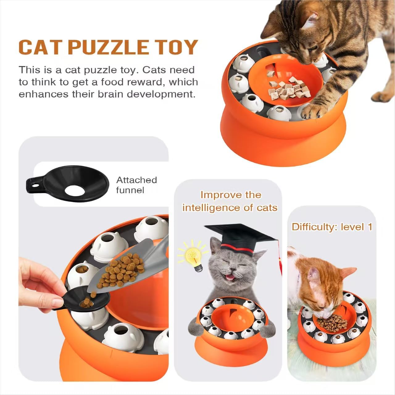 Cat Slow Feeder Bowl, Non-Slip Interactive Food Puzzle for Fast Eaters, Indoor Cats & Kittens, Fun Mental Stimulation & Bloat Prevention, Dishwasher Safe Pet Feeding Mat