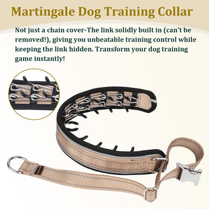 Mayerzon Prong Collar for Large Medium Dogs, Patented Reflective Pinch Collar with Metal Buckle, No Pull Adjustable Hidden Covered Dog Walking Training for Pitbull German Shepherd Doberman (Brown, XL)