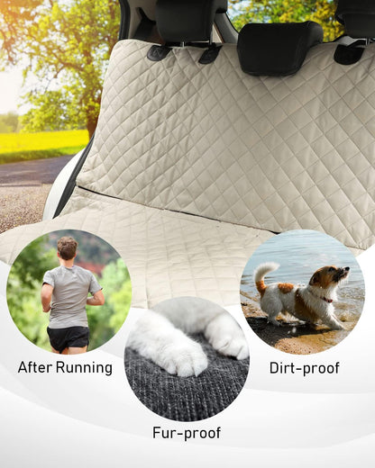 PETICON Waterproof Scratchproof Pet Bench Seat Covers for Cars, Trucks, SUVs, Nonslip Durable Back Seat Cover for Dogs, Washable Backseat Protection, Beige