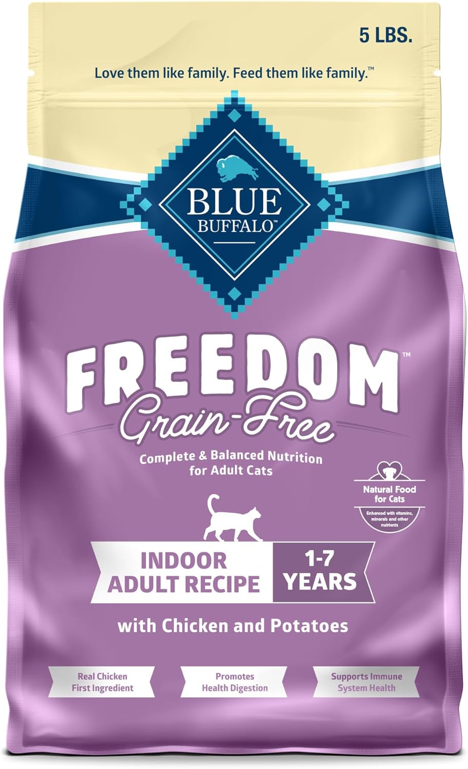 Blue Buffalo Freedom Grain-Free Adult Dry Cat Food, Complete & Balanced Nutrition for Indoor Cats, Made with Natural Ingredients, Chicken Recipe, 5-lb. Bag