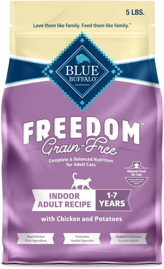 Blue Buffalo Freedom Grain-Free Adult Dry Cat Food, Complete & Balanced Nutrition for Indoor Cats, Made with Natural Ingredients, Chicken Recipe, 5-lb. Bag