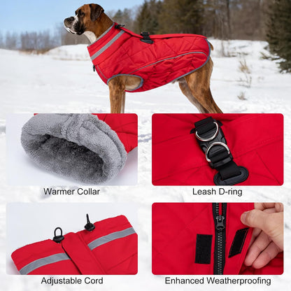 Dog Coat, Warm Dog Winter Coat for Large Dogs, Waterproof Jacket with Harness Built in, Reflective Turtleneck Cold Weather Coats with Zipper,Pet Fleece Vest Snow Jacket, Red L