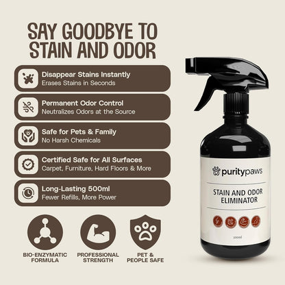Pet Stain & Odour Remover – Fast-Acting Enzyme Cleaner for Dog & Cat Urine, Feces & Vomit – Pet Safe Odor Eliminator for Carpet, Upholstery, Car, Bedding, Tiles – Puppy Essentials – 500ml