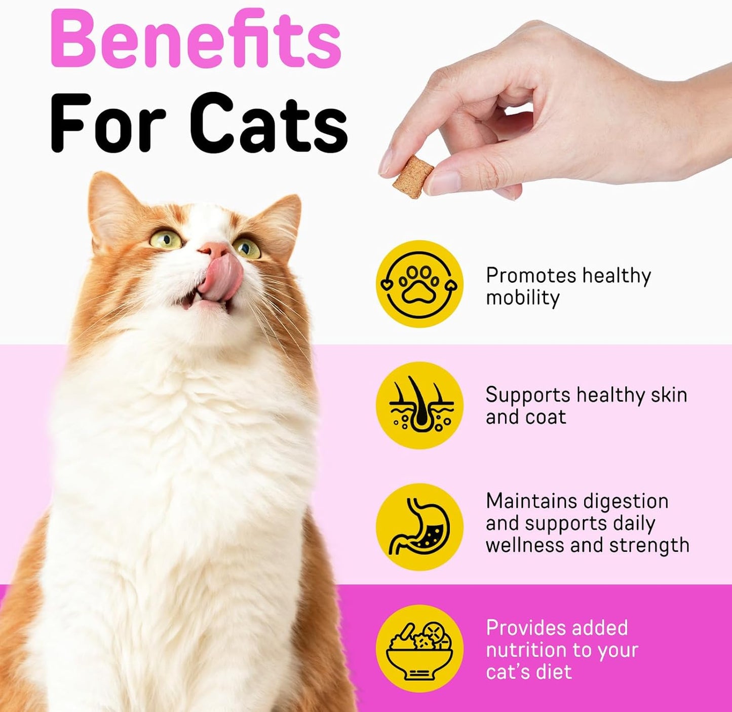 Cat Vitamins Chews, 15 in 1 Cat Multivitamin Treats for Health, Immune, Joint Support, Skin & Coat, & Digestion, Vitamins with Taurine, Omega-3s & Probiotics, Chicken (30 Day Supply)