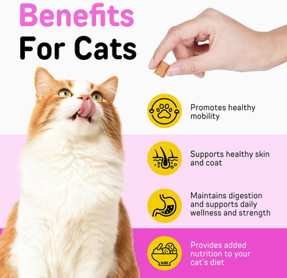 Cat Vitamins Chews, 15 in 1 Cat Multivitamin Treats for Health, Immune, Joint Support, Skin & Coat, & Digestion, Vitamins with Taurine, Omega-3s & Probiotics, Chicken (30 Day Supply)
