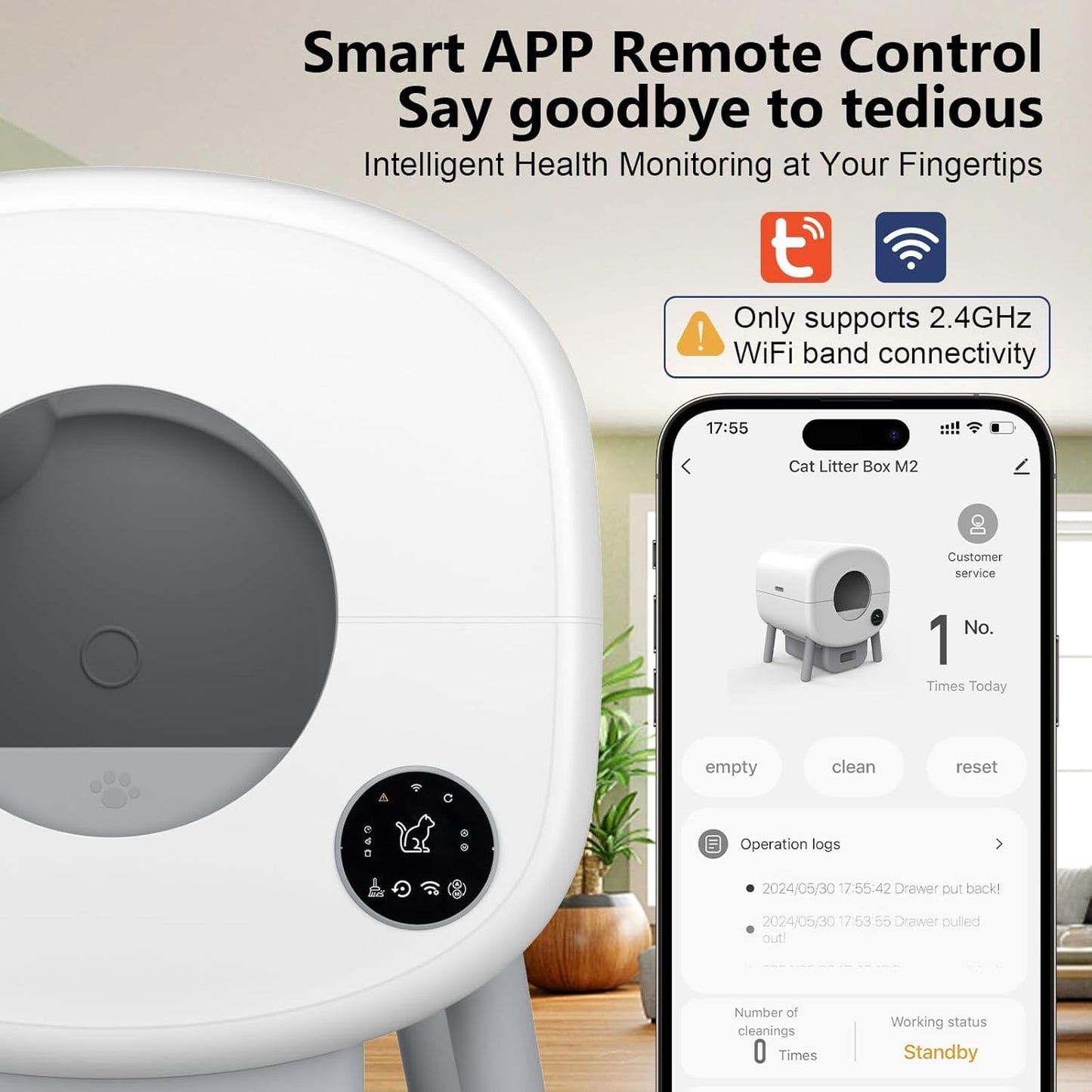 Cumrige Self Cleaning Litter Box, 95L Automatic Litter Box Self Cleaning for Cats, App Control,Safety Protection, 2 Rolls Garbage Bags,White & Grey