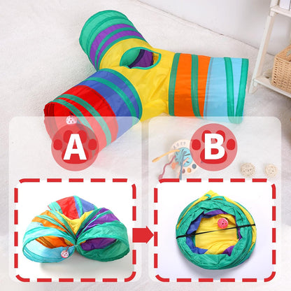Pet Cat Tunnel, Y-3 Way Tunnels for Indoor Cats, Collapsible Pet Tunnel for Kitten, Puppy, Rabbit, 25cm-Wide Tunnels, Durable & Breathable, with Peek Hole Toy Ball